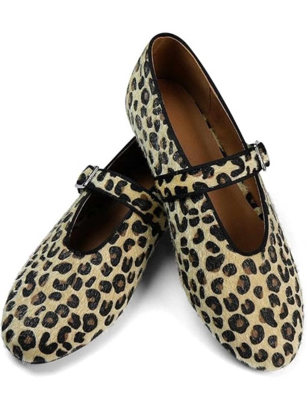Poyoior Size 9.5 Ballet Flats Leopard Print Faux Leather Adjustable Strap